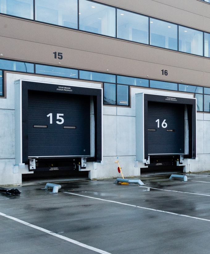 Row of multiple loading bays and docks 