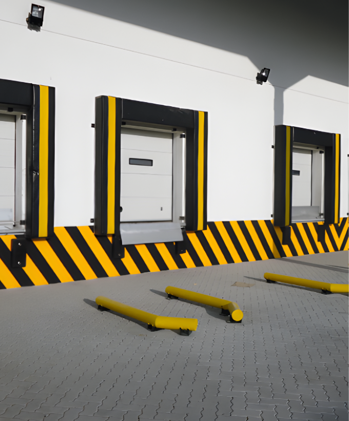 Inflatable dock shelter installed at a loading bay