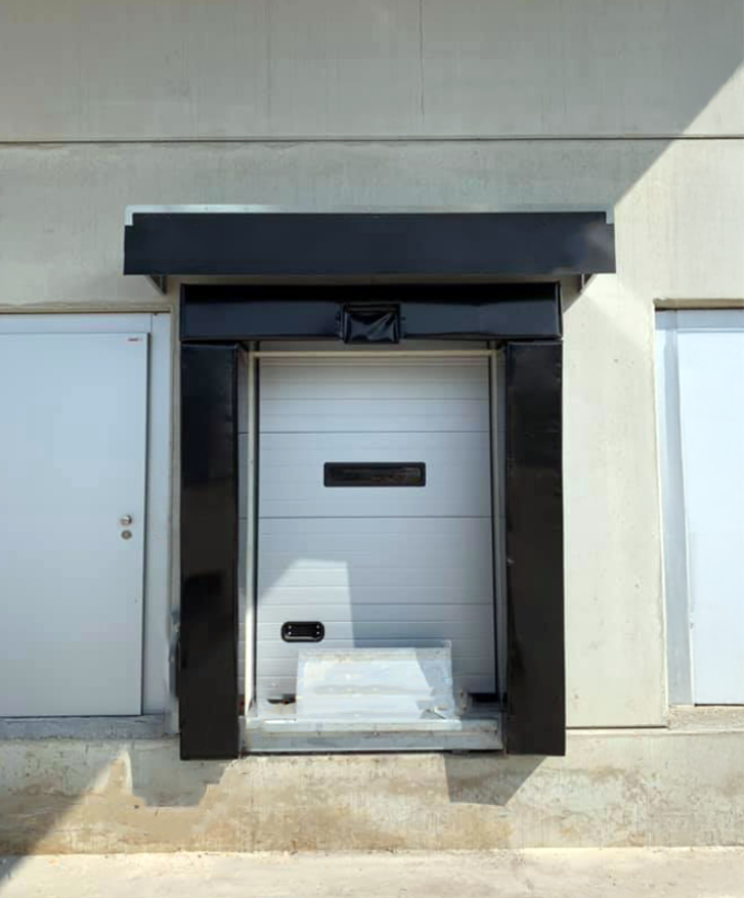 Front view of a van dock shelter